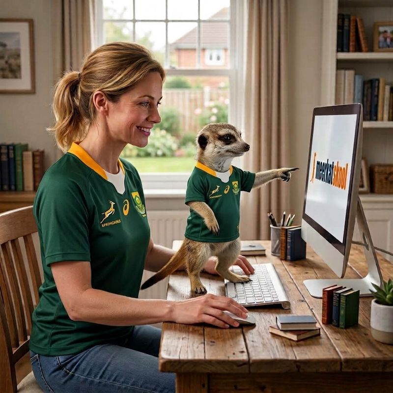 ’n Ma en ’n meerkat in Springbok-truie wat saam vir die November-eksamen oefen